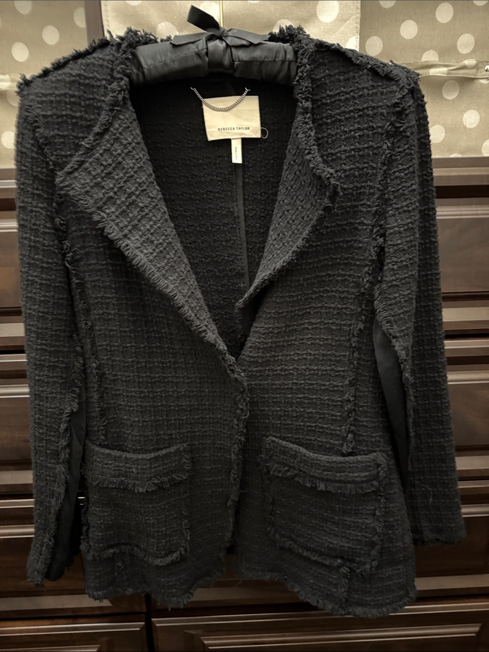 Rebecca Taylor Black Frayed-Edge Tweed Blazer